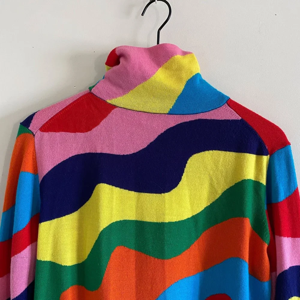SOLD Mira Mikati Rainbow Wavy Stripe Merino Wool Turtleneck Sweater - Picture 5 of 7